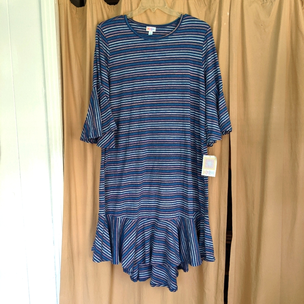 LuLaRoe Maurine Dress in Blue Stripe